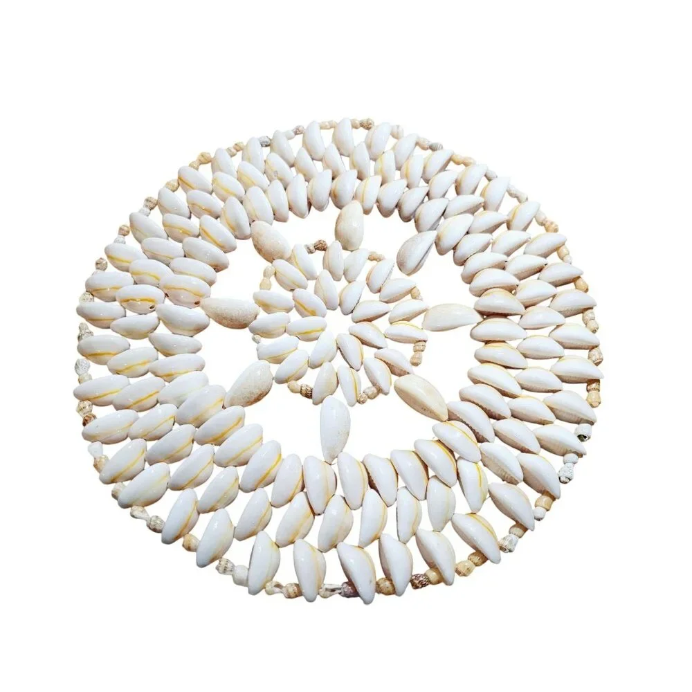 Vintage Polished Cowrie Shell Trivet Round Hand Made Wall or Table Decor 9" - Picture 2 of 4